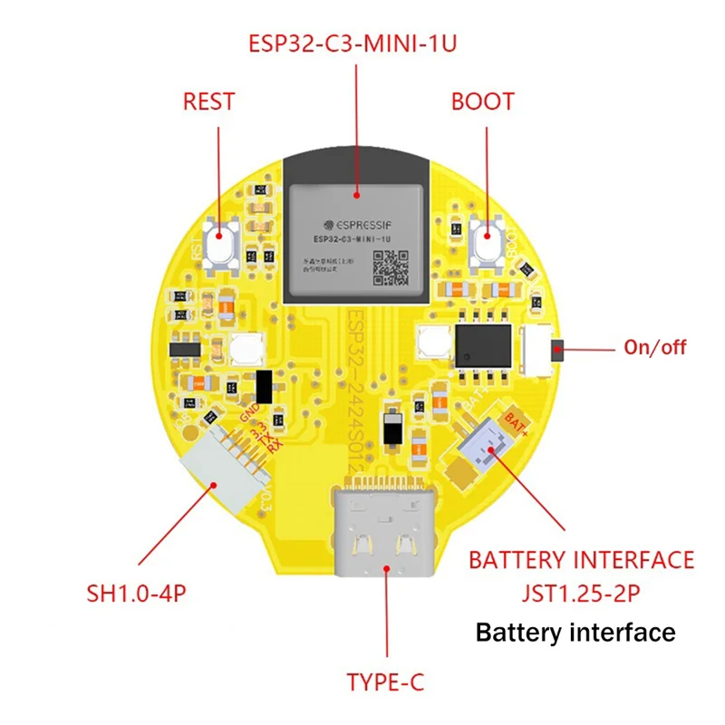 ESP32-C3 Development Board 1.28 Inch Round LCD Display Touch Screen with Wifi Bluetooth Module&A22K