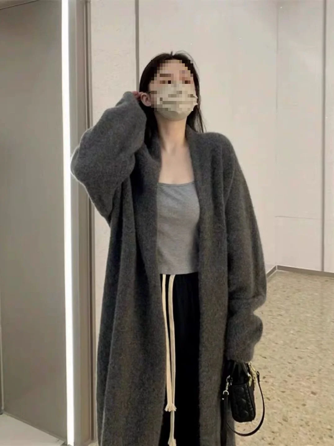 

Mid-Long Cardigans Cute Womens Winter Cozy Full-Collar Mink-Like Zip-Up Gothic Outer Casual Fur-Collar Decoration Crochet Tender