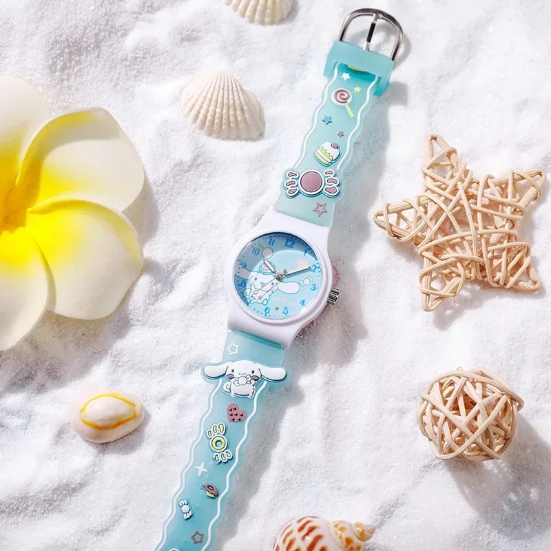 MINISO 3d Pattern Child Wrist Watch Sanrio Hello Kitty Cinnamoroll Waterproof Watch Kuromi Cartoon Christmas Watchband Kids Gift