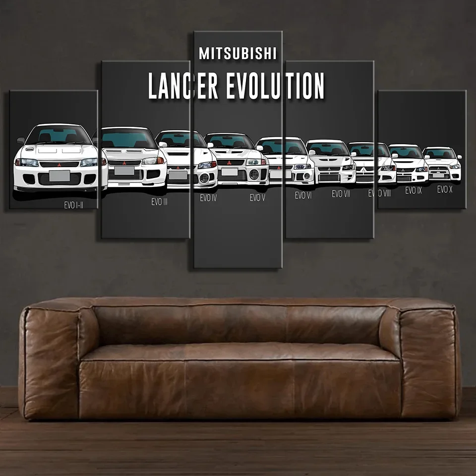 

Cool white sports car multi specification five piece canvas painting, modern living room decoration painting