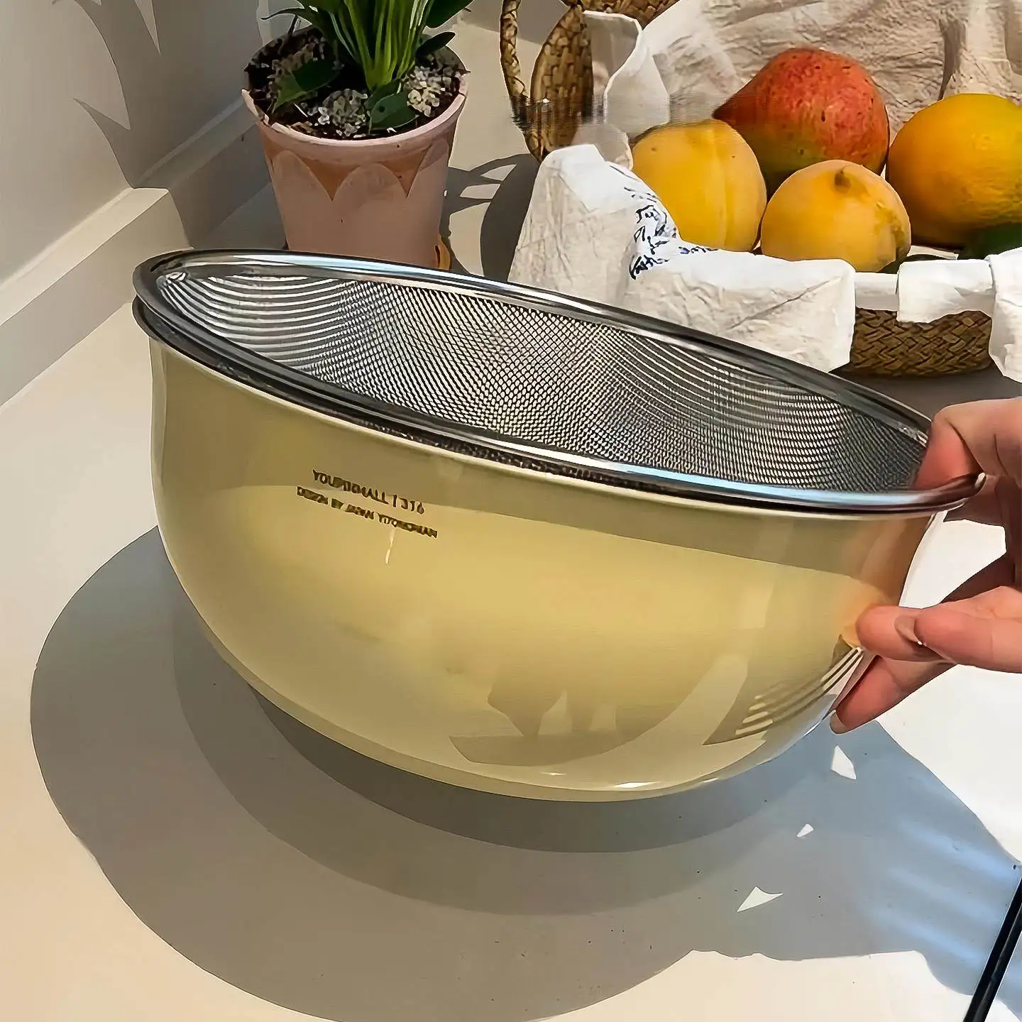 YFY Drain Basket Rust Steel Vegetable Wash Basin Household Kitchen Cooking Mixing Vegetables Washing Noodles Color Salad Bowl