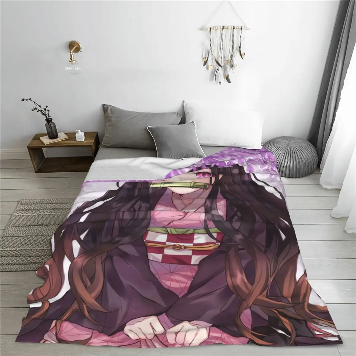 Kamado Nezuko Demon Slayers Fleece Throw Blankets Manga Anime Blankets for Bedding Travel Ultra-Soft Plush Thin Quilt