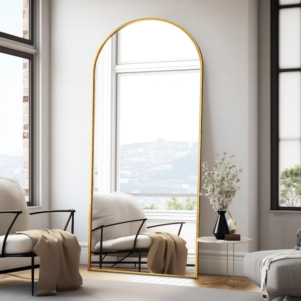 76 "x 34" specchio ad arco a figura intera, montato a parete, piano ad arco dorato con struttura in alluminio per camera da letto un soggiorno