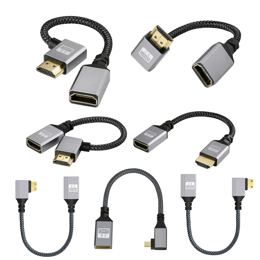 Left Right Up Down Right Angle Micro Mini HDMI-Compatible Male To HDMI Female Extension Audio Cable Adapter Extender Cord Hdmi