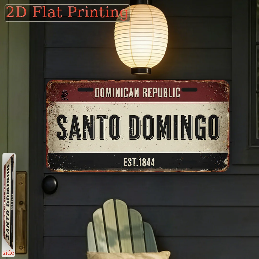 2D Flat Printing, Single Piece, Vintage Sign, Decorative Plaque And Ornament, Vintage City Sign from Santo Domingo, Dominican Re