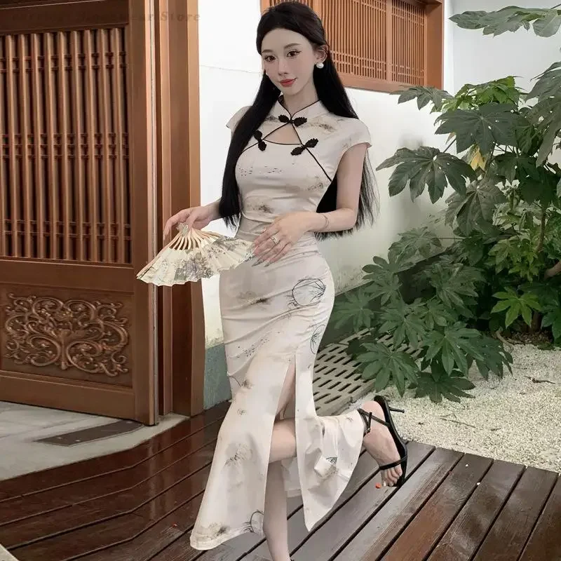 

Новый китайский стиль Cheongsam сексуальное длинное улучшенное Ципао темпераментное элегантное женское банкетное платье модное полое ретро Vestidos
