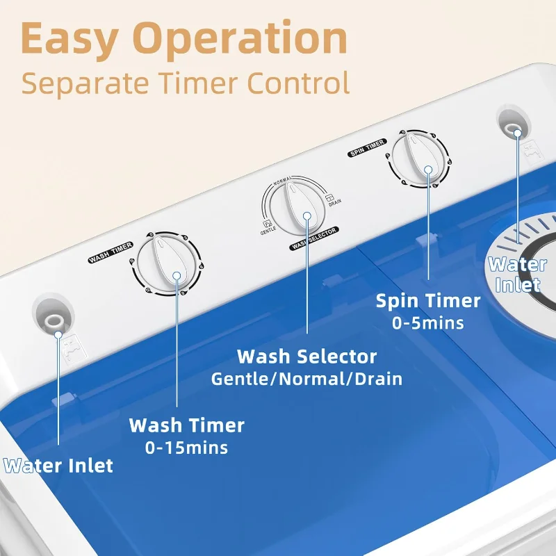 غسالة Zynkez المحمولة، غسالة غسيل بحوض مزدوج مدمجة سعة 28 رطلاً مع مضخة تصريف مدمجة، غسالة شبه أوتوماتيكية بوزن 18 رطلاً