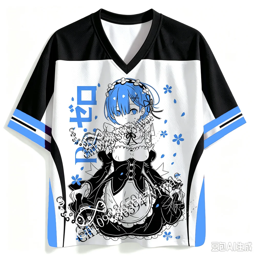 Re: ZERO Starting Life In Another World Rem&Ram 3D-Grafik Bedrucktes Jersey Anime-Fans T-Shirt Sommer Herren- und Damen-T-Shirts Top – Detail 4