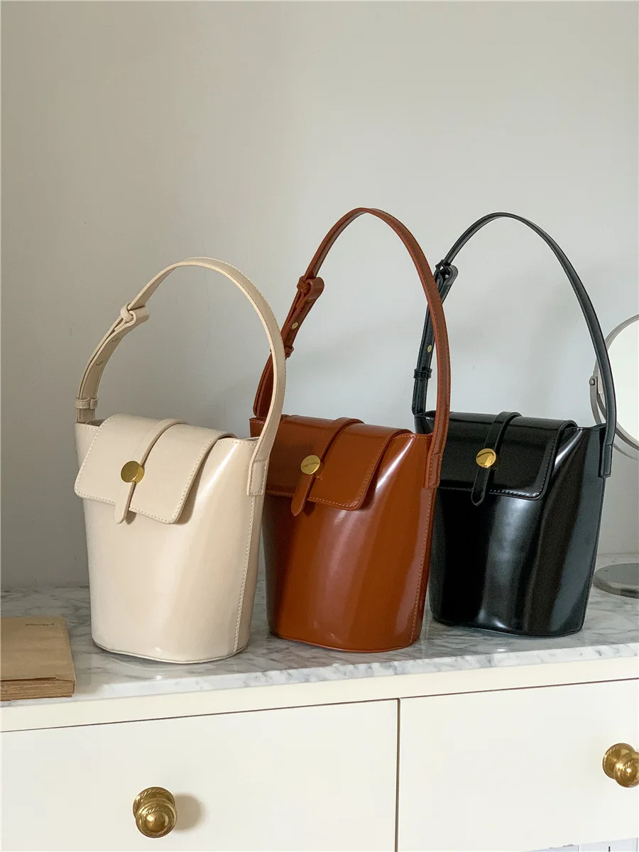 New Korean Version Bucket Bag Cylinder Small Handbag For Women Spring Autumn New Fashion PU Leather Retro Underarm Bag