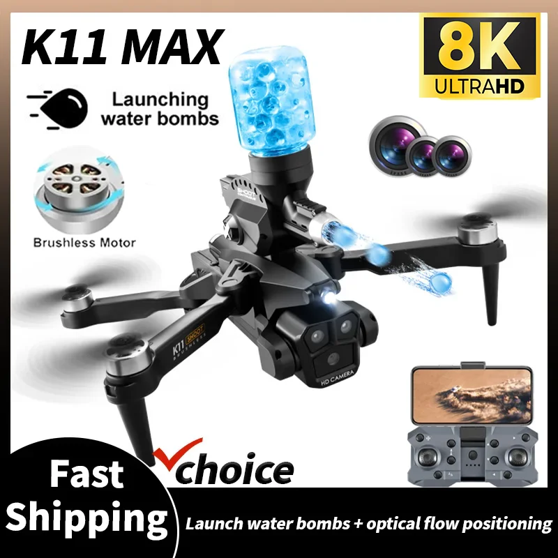 New K11MAX Drone 8K Launching Water Bomb Brushless Power Electric Adjustment three Camera Drone Quadcopter For Adult Childs Toys