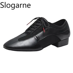 2026 Men Leather Latin Shoes Male 2.5 3cm Heels Jazz Tango Ballroom Dance Shoes Boys Genuine Salsa Waltz Dance Spoprts Sneakers