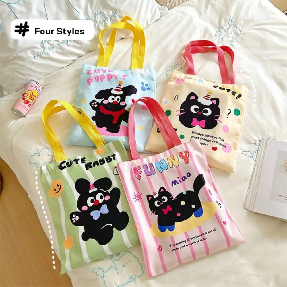 Cute Canvas Tutoring Bag Polka Dots Puppy/Cat/Rabbit One Shoulder Bag Large Capacity Tote Underarm Bag Unisex