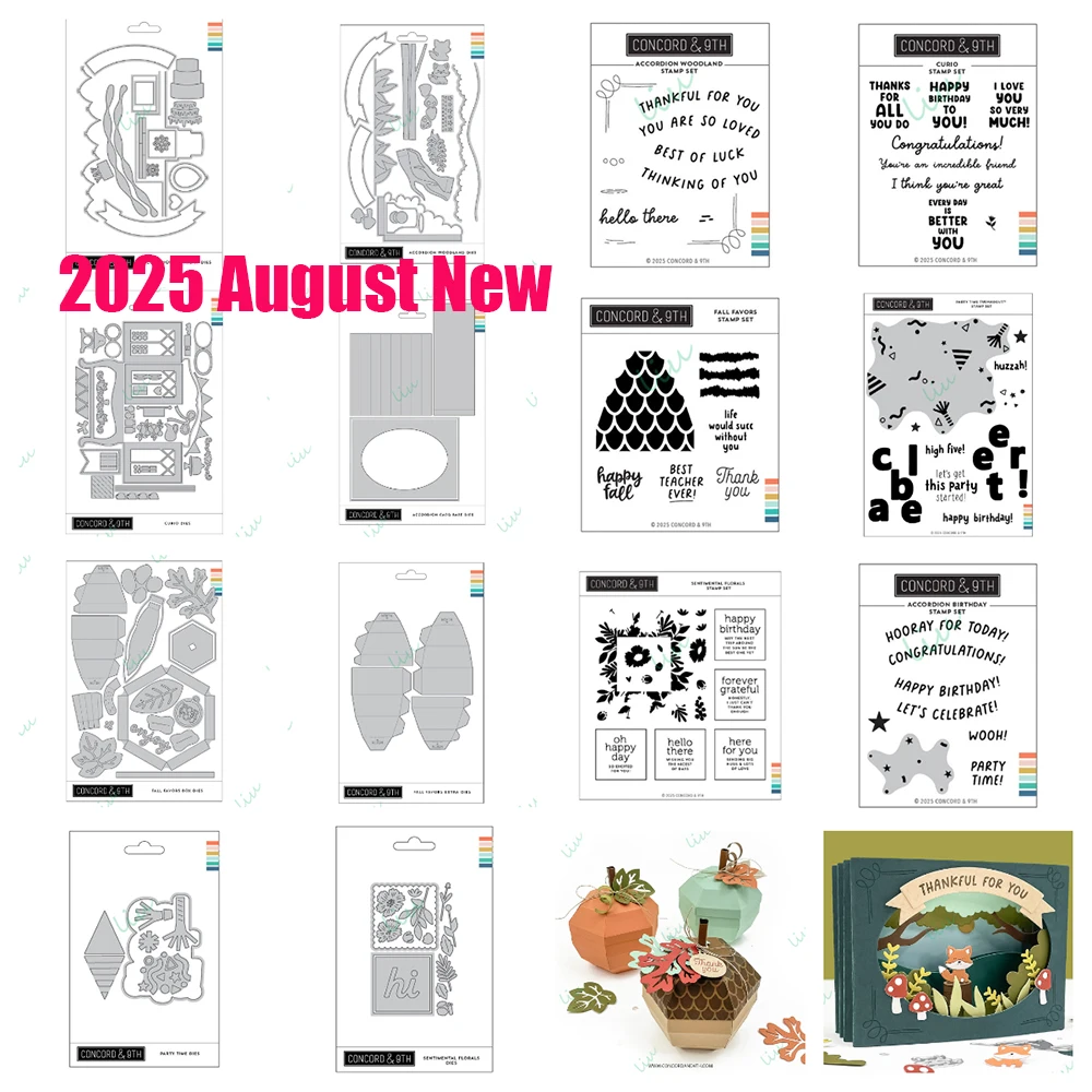

2025 August New Accordion Curio Fall Favors Box Metal Cutting Dies Stamps and Stencils for DIY Scrapbook Photo Album Handmade