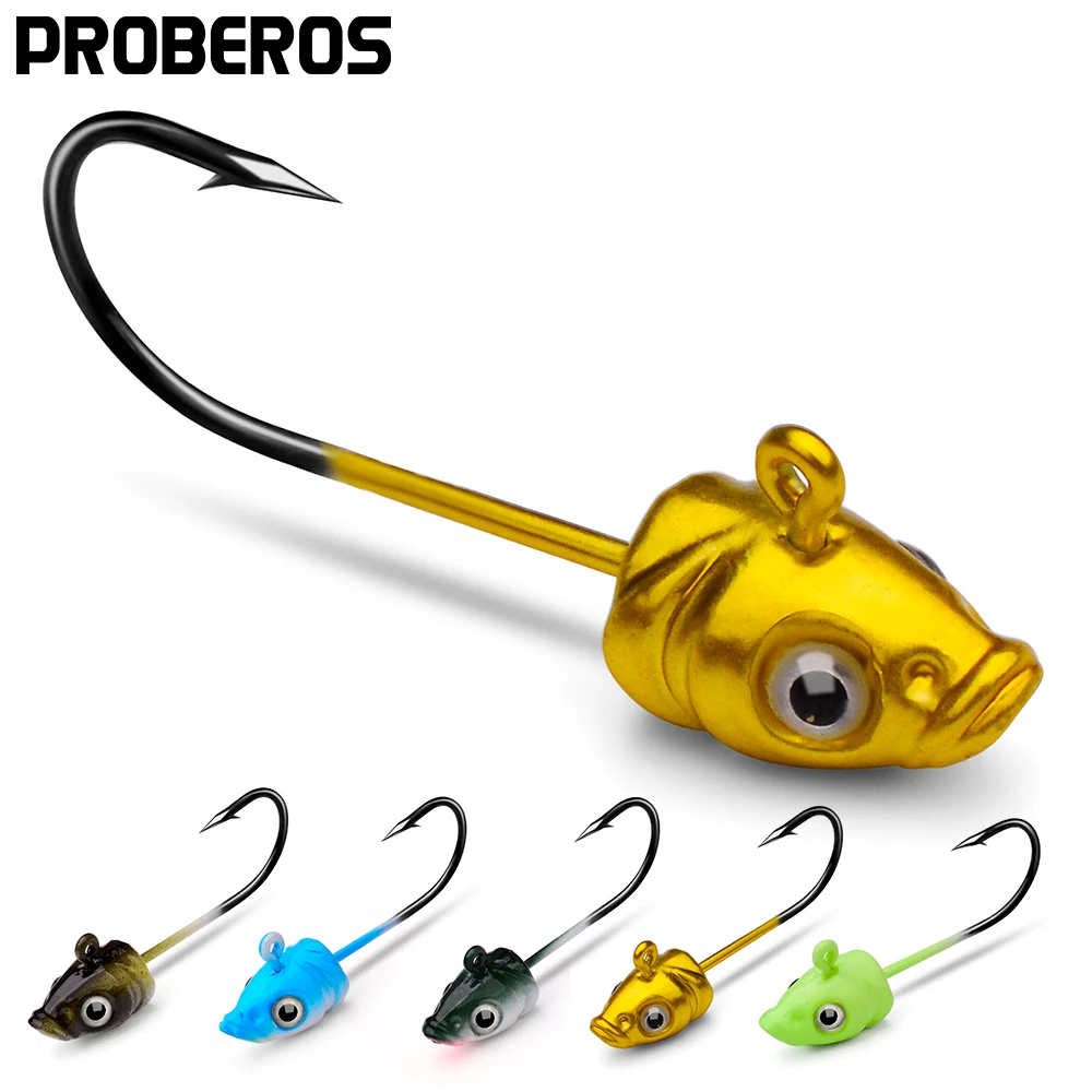 PROBEROS 20 Stück leuchtende 3,5–7 g mehrfarbige 3D-Augen lebensechte Kopf-Jig-Haken Salzwasser-Süßwasser-Angelköder Zubehör Pesca