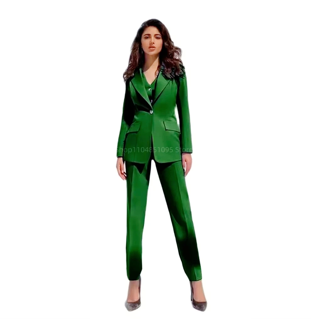 Office Ladies Pantsuit Women Sky Blue Business Classic One Button Flared Pants Blazer Vest Pants Three Piece Set Formal LadySuit