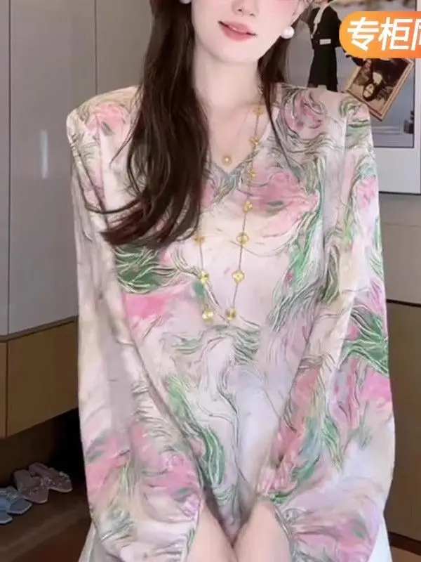 

Printed New Chinese Style Loose Puff Sleeve Fashion Top New Style Loose and Versatile