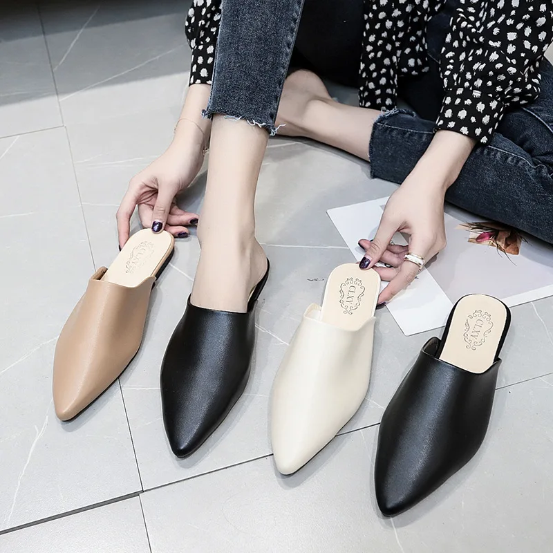 Shoes Low Slippers Casual Loafers Slipers Women Female Mule Cover Toe Slides Luxury 2024 Mules Summer Pointed Flat Rome Rubber P