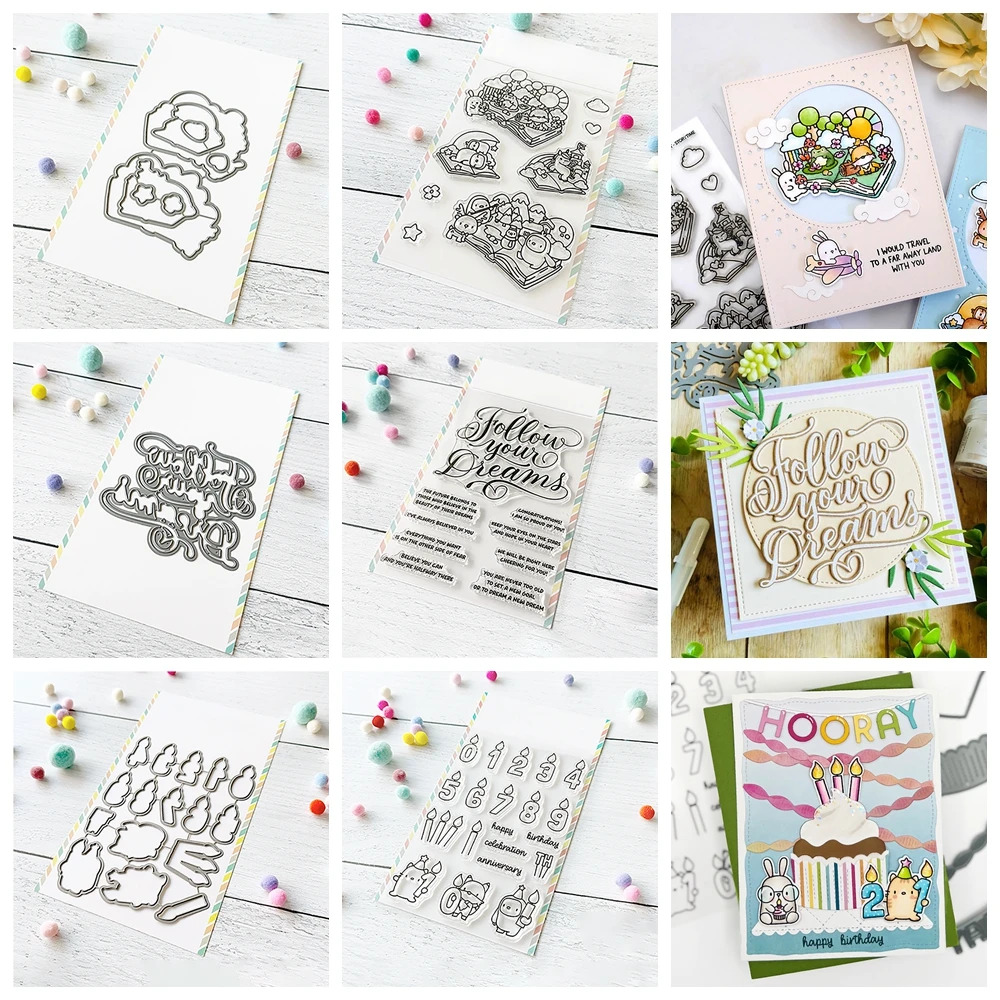 Tiere Buch nummer mit Kerze Metall Schneidwerk zeuge gesetzt folgen Sie Ihrem Traum Geburtstag wünscht klare Briefmarken für DIY Scrapbooking-Karte