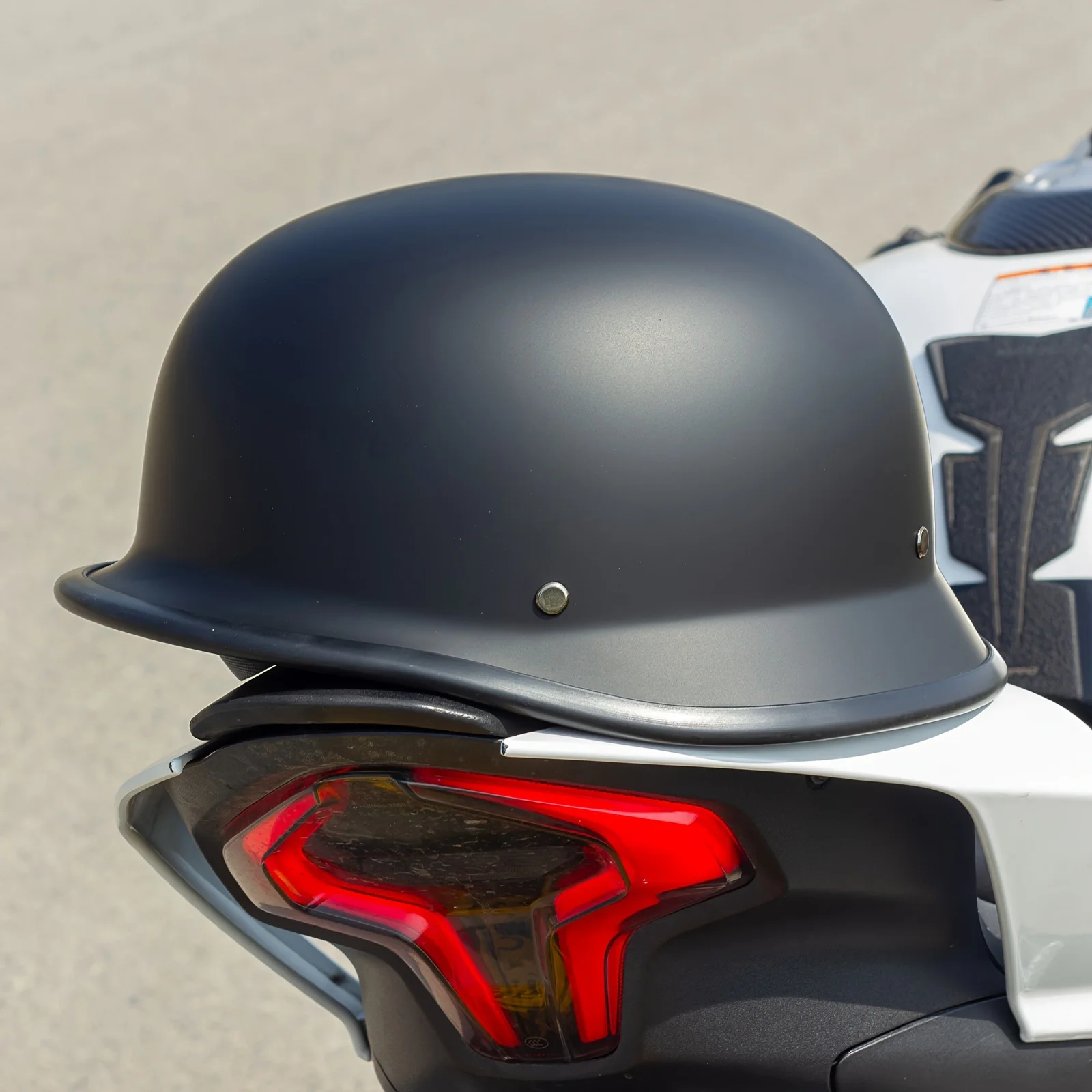 CrownRacing Matte Black German Style Motorcycle Half Helmet