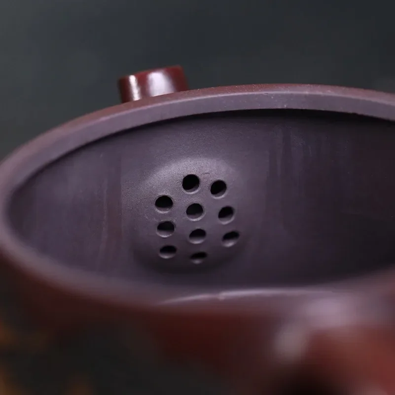 Yixing Zisha Teapot Made From Raw “Ancient Bronze” Clay, Fully Engraved with Scenic Views of Rivers and Mountains