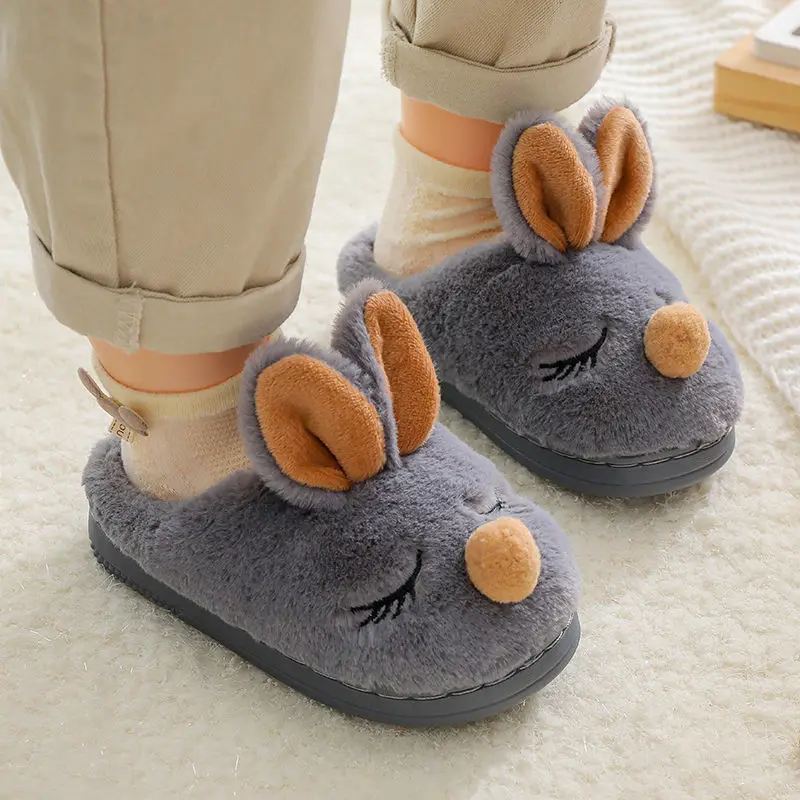 Chinelos de coelho bonito para crianças, Sapatos de algodão confortáveis para bebês meninos e meninas, Chinelos de pelúcia animal outono e inverno,