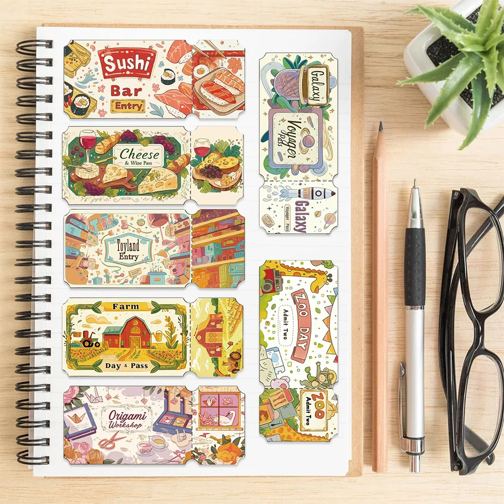 50Pcs Fantastic Dream Ticket Stickers Decals For Laptop Scrapbook Suitcase Refrigerator Guitar DIY Cartoon Aesthetic Stickers