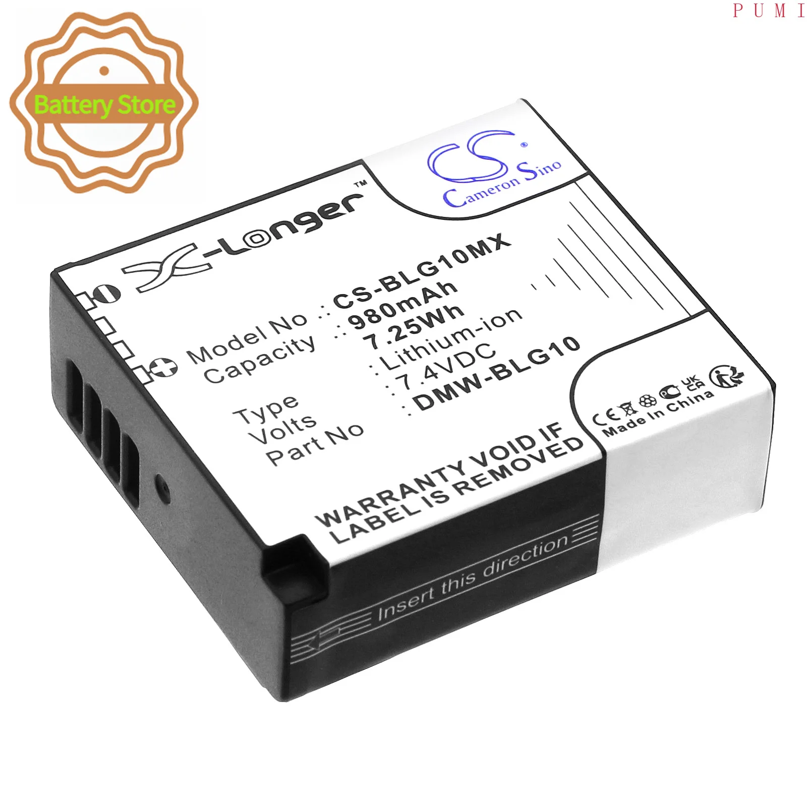 CS Replacement Battery for Leica,Panasonic D-Lux Type 109 PN:BP-DC15 980mAh / 7.25Wh