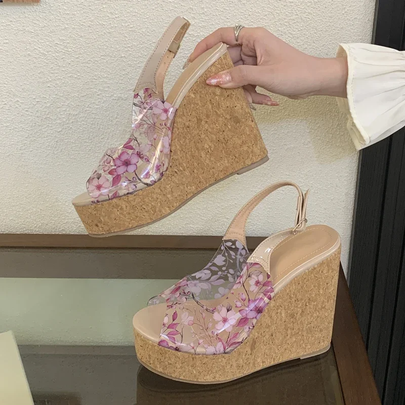 

Eilyken New Summer Shallow PVC Transparent Buckle Strap Platform Wedge Woman Sandals Fashion Open Toe High Heels Shoes