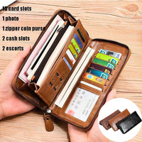 RFID long wallet retro PU leather zipper wallet for men and women multi-function credit card clip coin wallet clutch Bag