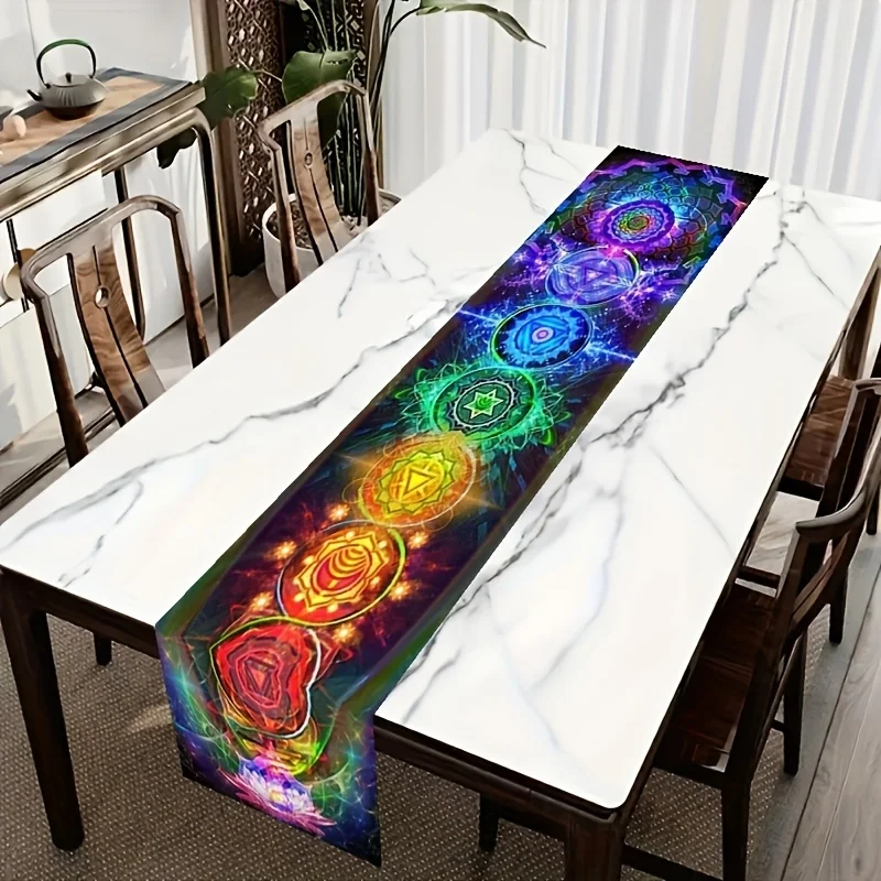 1-Piece Vibrant Chakra Print Table Runner, Durable Home Dining & Party Decor