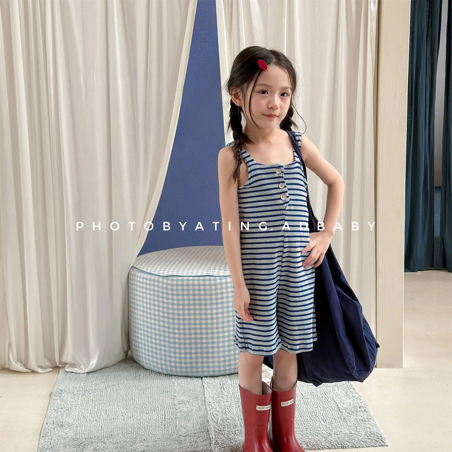 2026 Summer New Children Loose Casual Overalls Toddler Girls Sling Jumpsuit Cotton Boys Thin Striped Strap Shorts Kids Clothes image 3