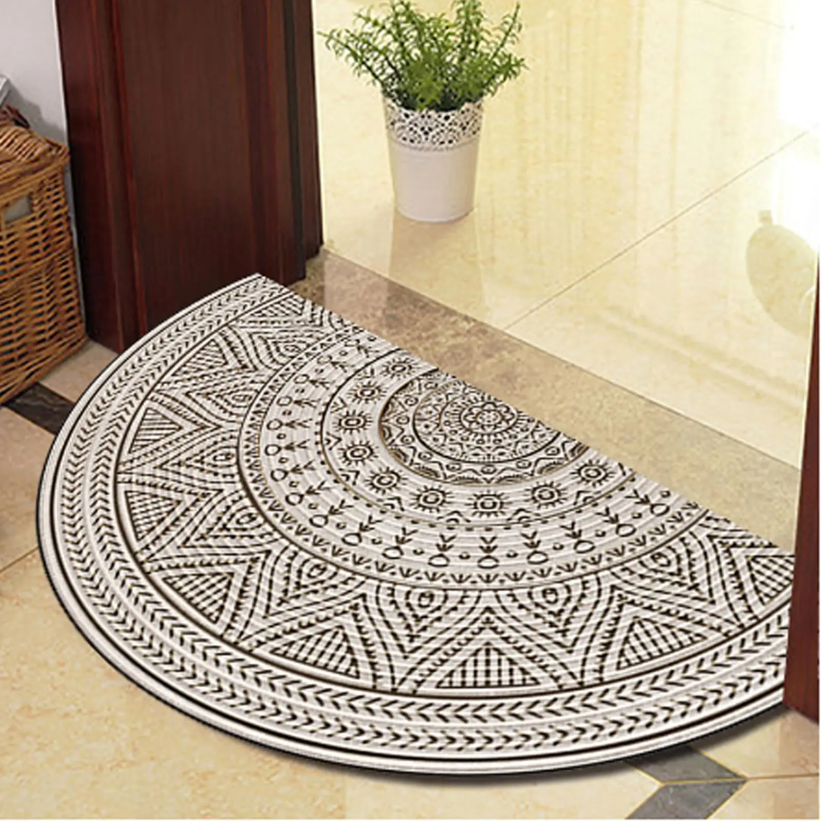 VIKAMA Semi Circle Welcome Half Moon Kitchen Rugs Inside Doormat Indoor Non Slip Washable Blue Circle Outdoor Rug For Home Decor