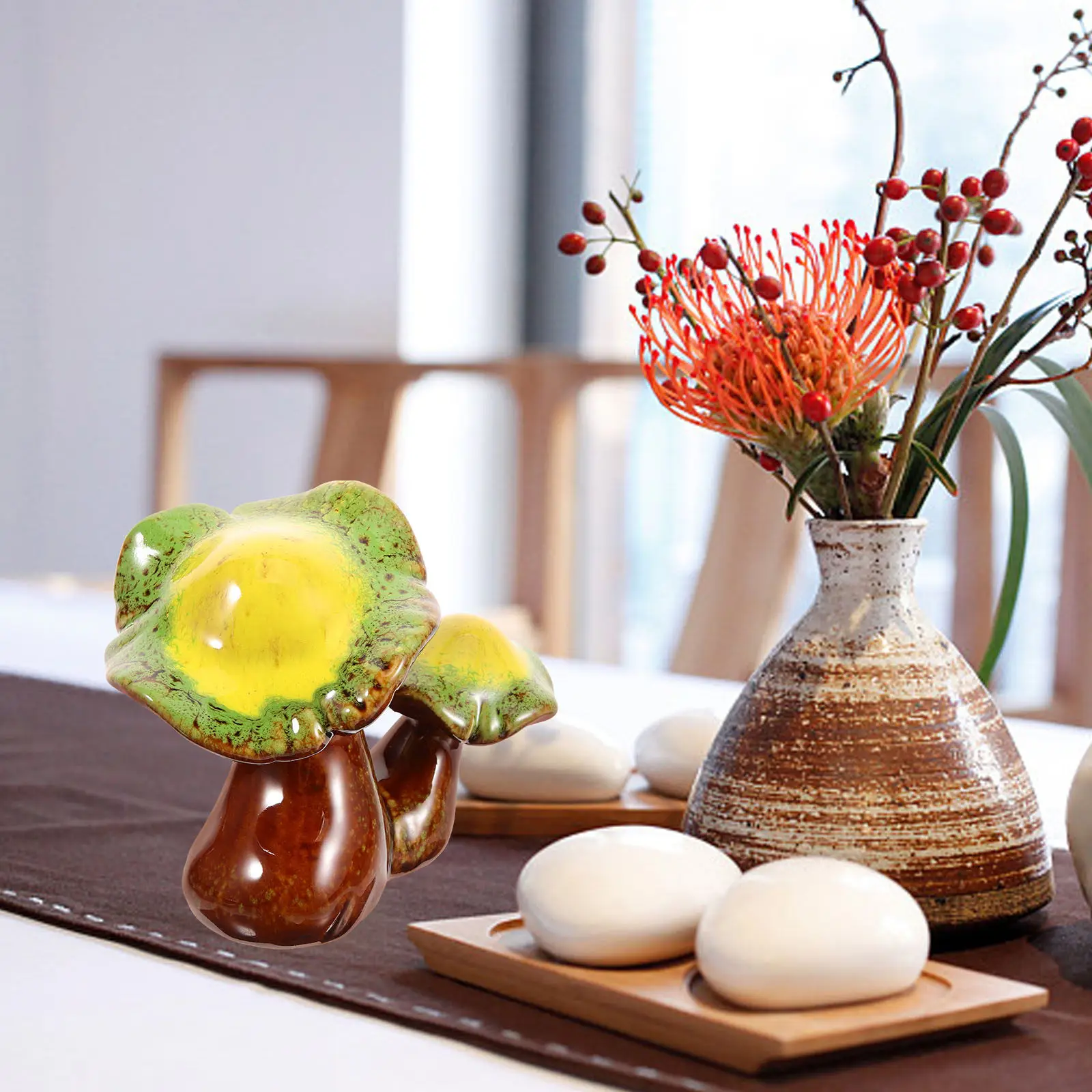 Ceramic Mushroom Sculpture Handcrafted Lifelike Garden Home Decor Statue for Desktop Tabletop Shelf Office Living Room