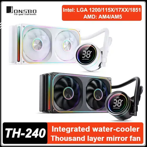 JONSBO TH-240 CPU enfriador de agua pantalla digital de cabeza fría radiador refrigerado por agua integrado LGA1700 1851 1200 115X AM4 AM5
