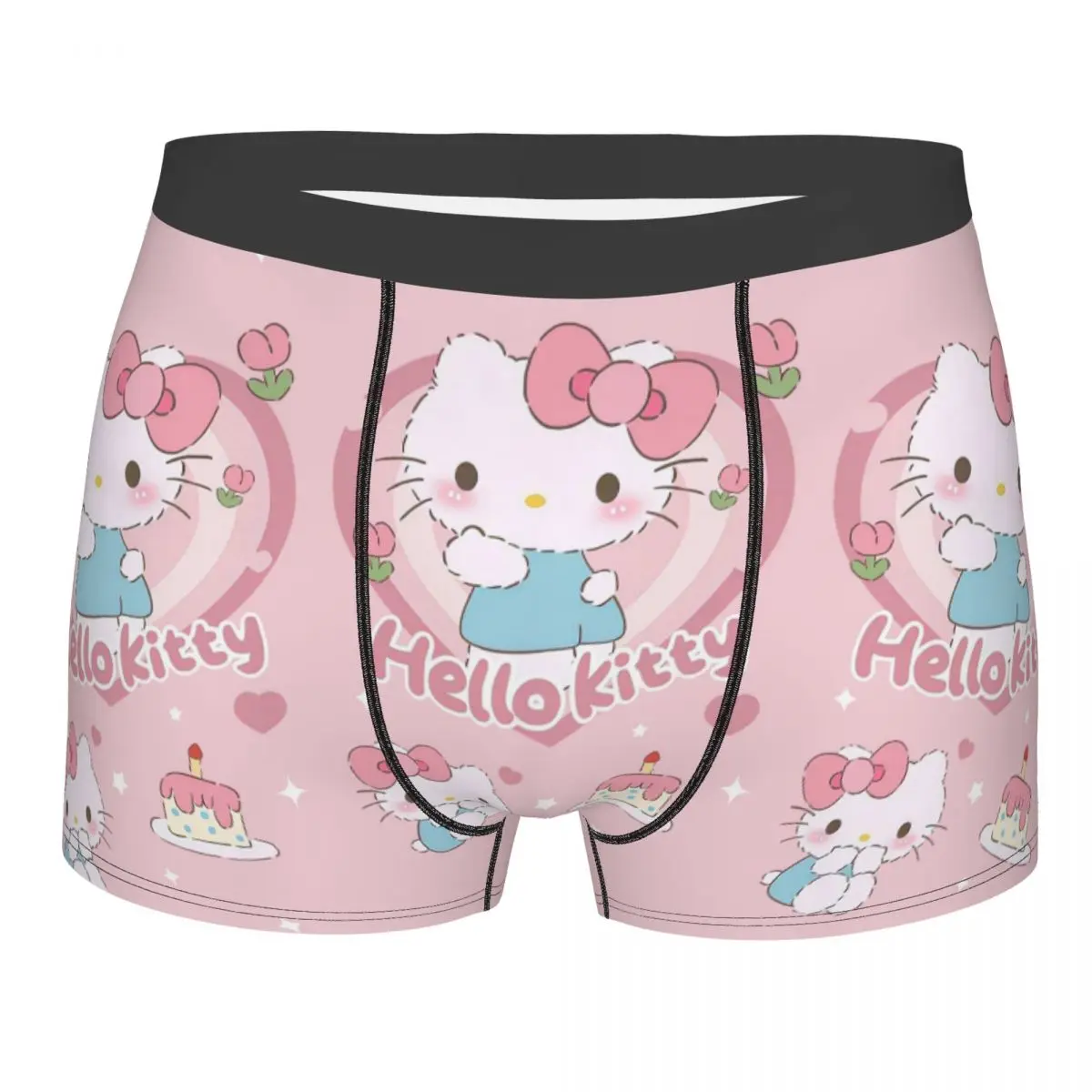 

Розовое нижнее белье Hello Kitty на заказ, мужские трусы-боксеры с классическим принтом, шорты, дышащие трусы