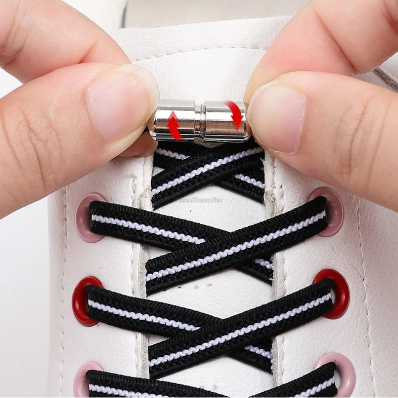 

Flat No Tie Shoe laces Black White Shoelaces for Sneakers Elastic Laces without ties Kids Adult Quick lace for Shoes Rubber Band