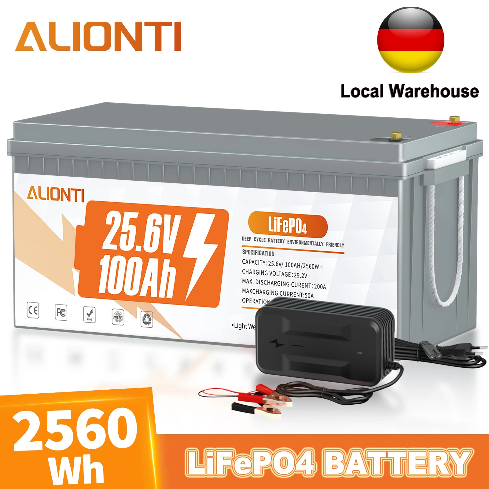 

ALIONTI 24V 100Ah LiFePO4 Battery 2560Wh 6000+ Deep Cycles Rechargeable Battery Built-in 100A BMS for Trolling Motor, RV, Solar