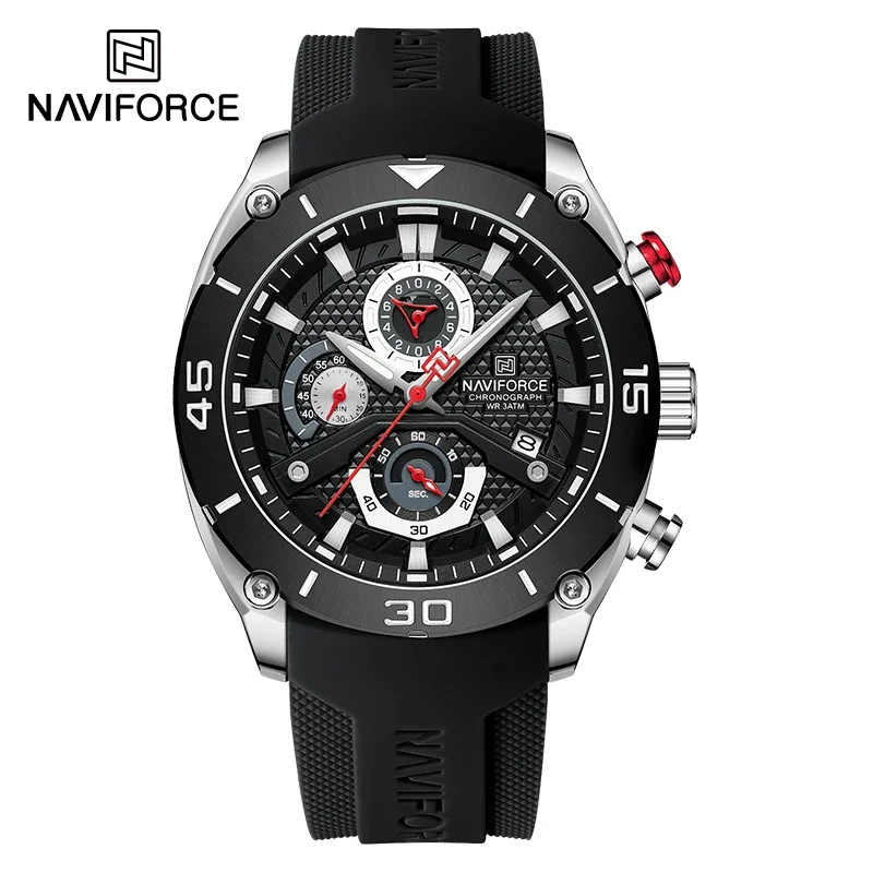 

NAVIFORCE NF8038 креативный мягкий силиконовый ремешок мужские часы с хронографом повседневные дикие водонепроницаемые спортивные кварцевые часы