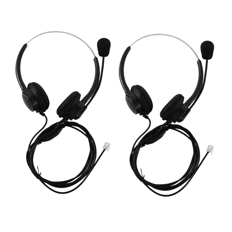 New 2X VH500D RJ9 Bilateral Headphone Hands-Free Call Center Noise Cancelling Corded With Adjustable Mic For Telephone Set