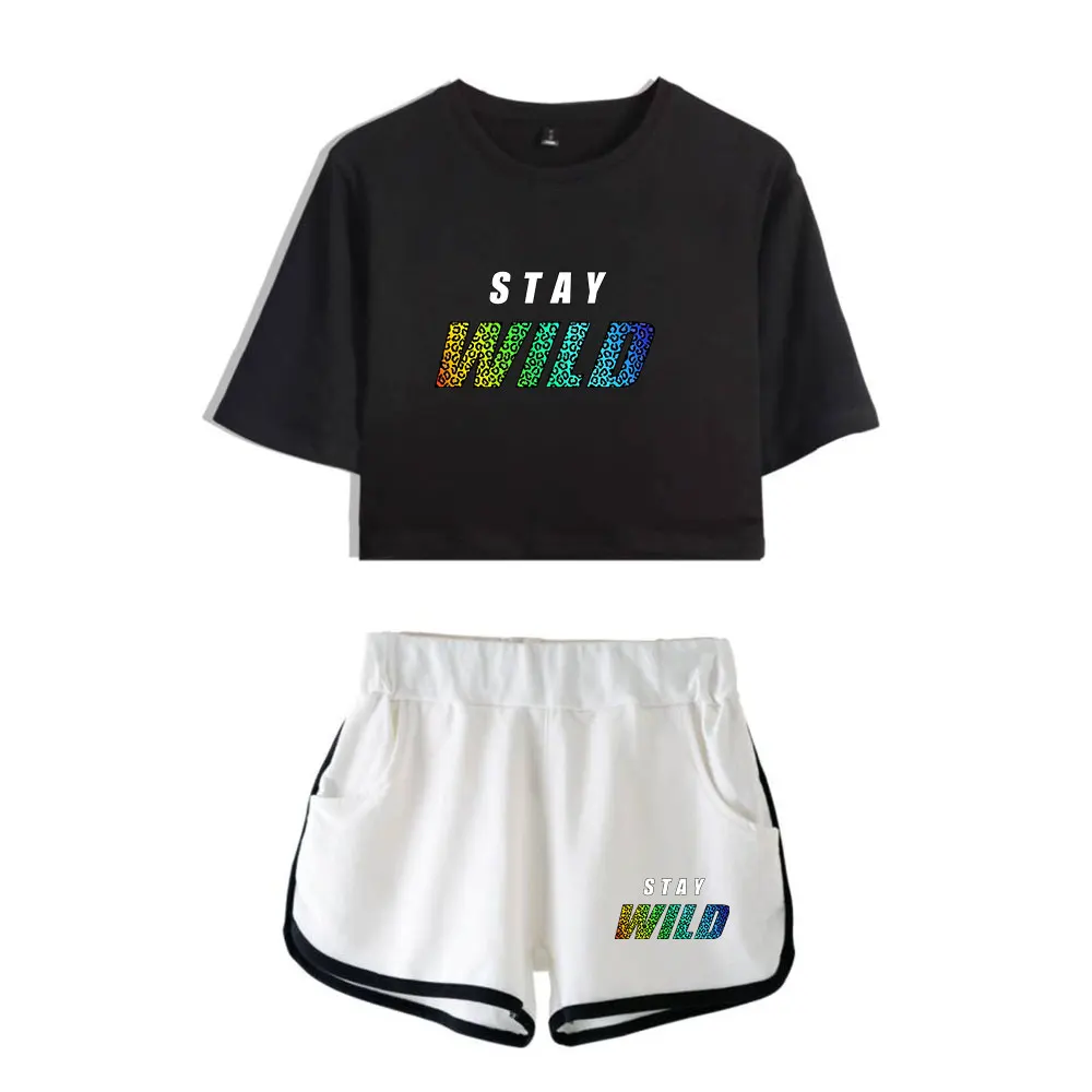 Ben Azelart Stay Wild Vintage 90s logo Merch Tops Two Piece Set Harajuku Shorts+Lovely TShirt Streetwear Fashion Outwear