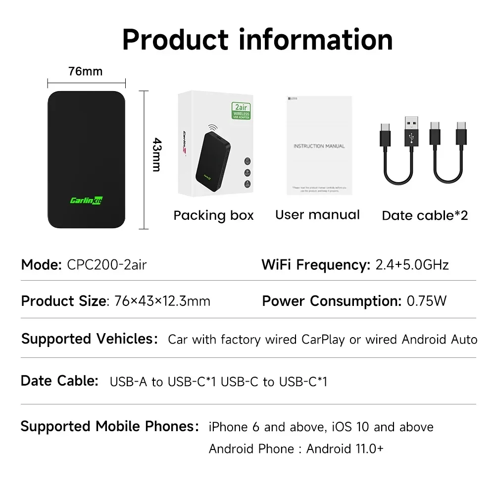 متوفر في المخزون ملحقات السيارات Carlinkit 5.0 2air Motos دراجة نارية لاسلكية Carplay نظام تحديد المواقع سيارة Play Ai Box أندرويد السيارات للدراجات النارية