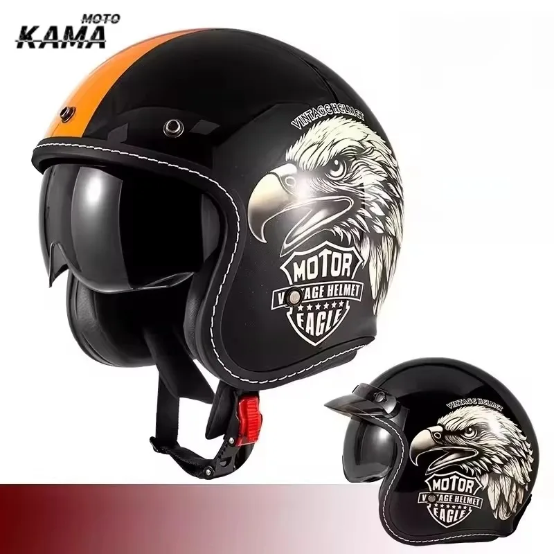 HOT Open Face Motorcycle Helmet Vintage Moto Helmet Unique Retro Motorbike 3/4 Half Helmet Removable Lining Cascocascospara Moto