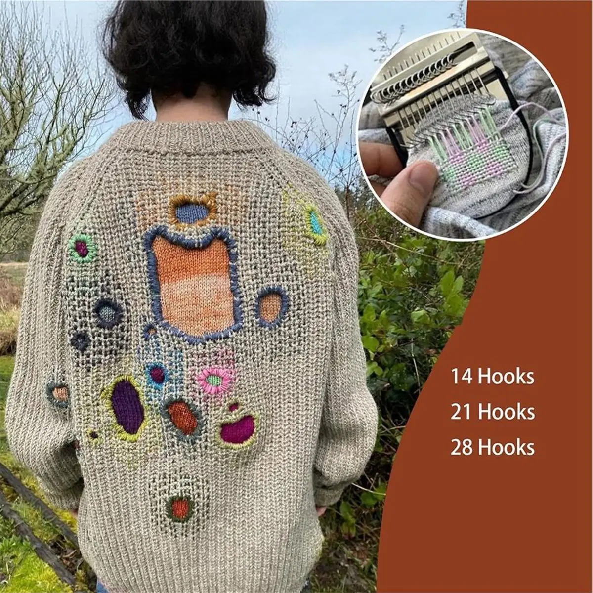 Darning Looms Kit for Visible Mending, Knit Patch Maker Tool for Jeans, Socks & Sweaters,Needle Weaving Sewing Craft Set