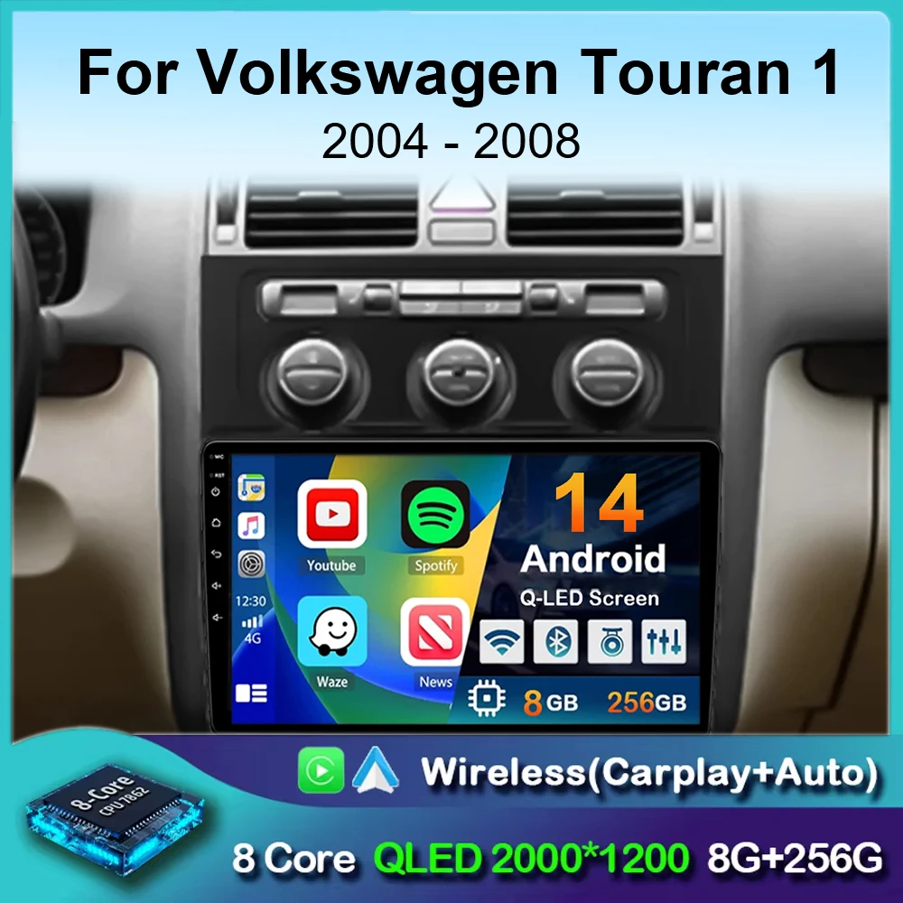 

Автомагнитола Carplay для Volkswagen Touran 1 2003-2010, мультимедийный видеоплеер с навигацией, GPS, стерео, 2DIN, DVD, аудио, Android 14