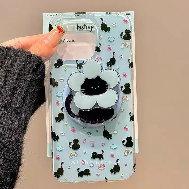 Ins Cute Cartoon Scarf Kitten For Magsafe Griptok Holder Phone Finger Ring Stand Support For iPhone 16 Samsung Girl Bracket