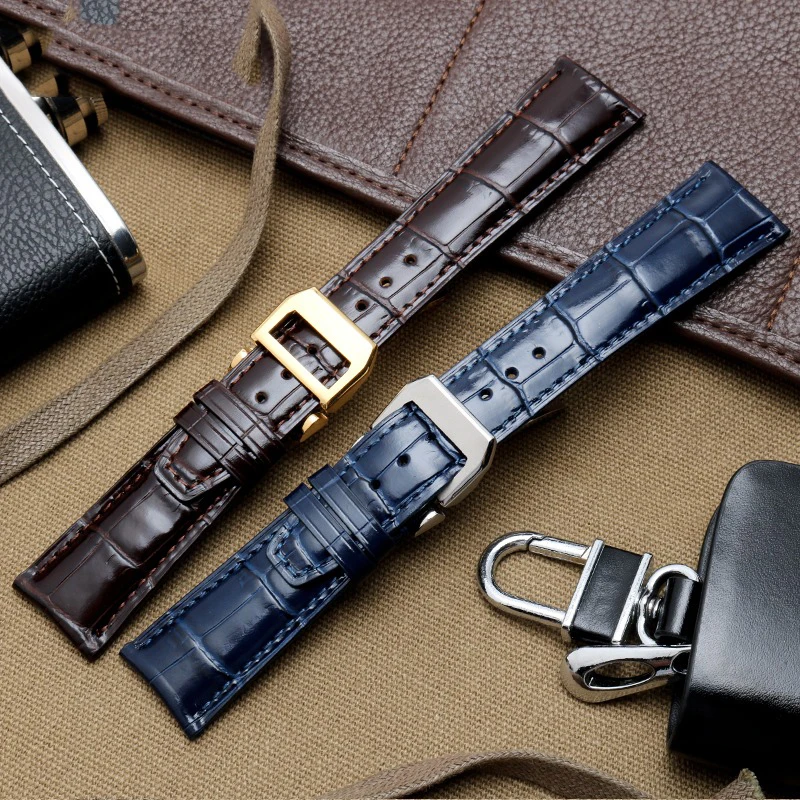 22mm Cowhide Watch Strap Folding Buckle Clasp Leather Watchband Suitable for IWC PORTUGIESER Series Watch Men's Watch Accessorie