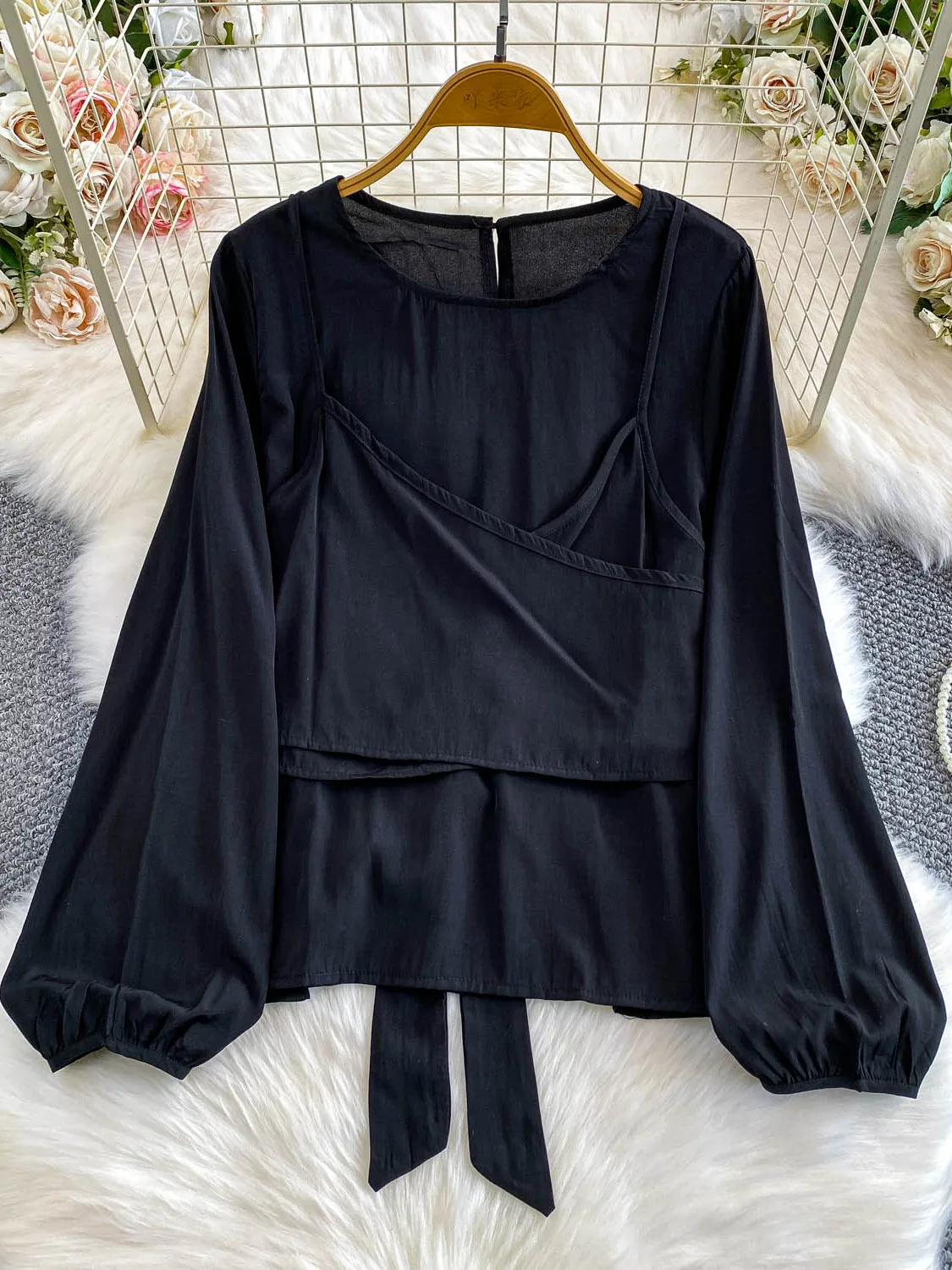 

Ele Sweet Design с перекрестной завязкой на талии, длинный све, женский повседневный свободный топ на осень и зиму, модный топ для девочек