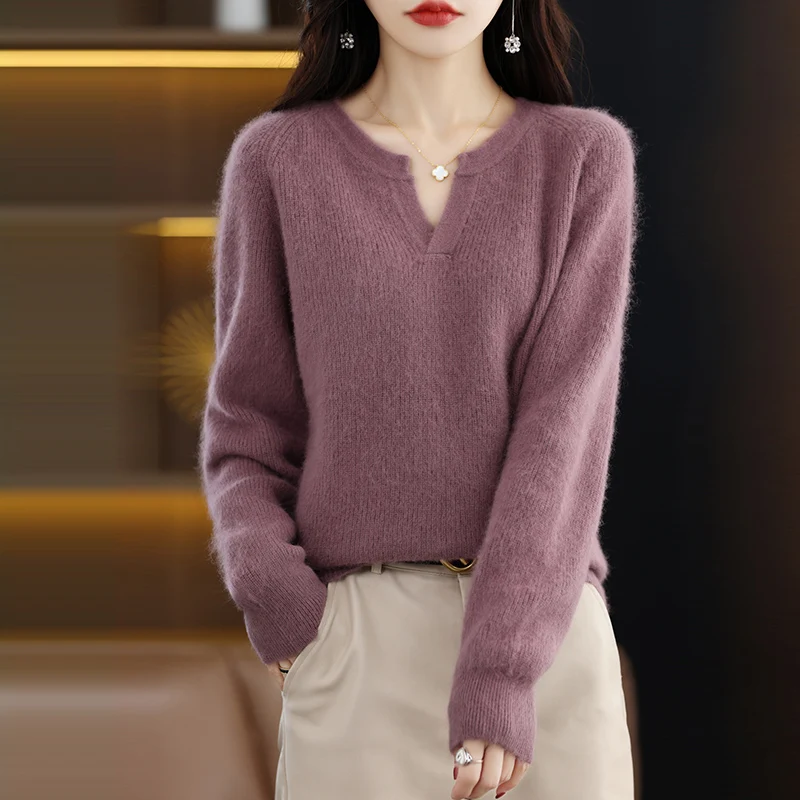 Autumn and Winter New Women\'s Sweater 100% Pure Mink Cashmere Knitted Pullover Warm Long Sleeve Korean Edition Women\'s Top