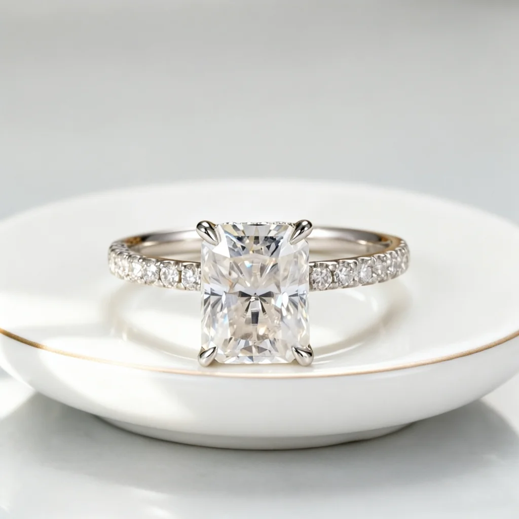 

CxsJeremy 10K White Gold 7*9mm Radiant Cut 3CT Moissanite Engagement Ring Hidden Halo Wedding Band For Women Anniversary Gift