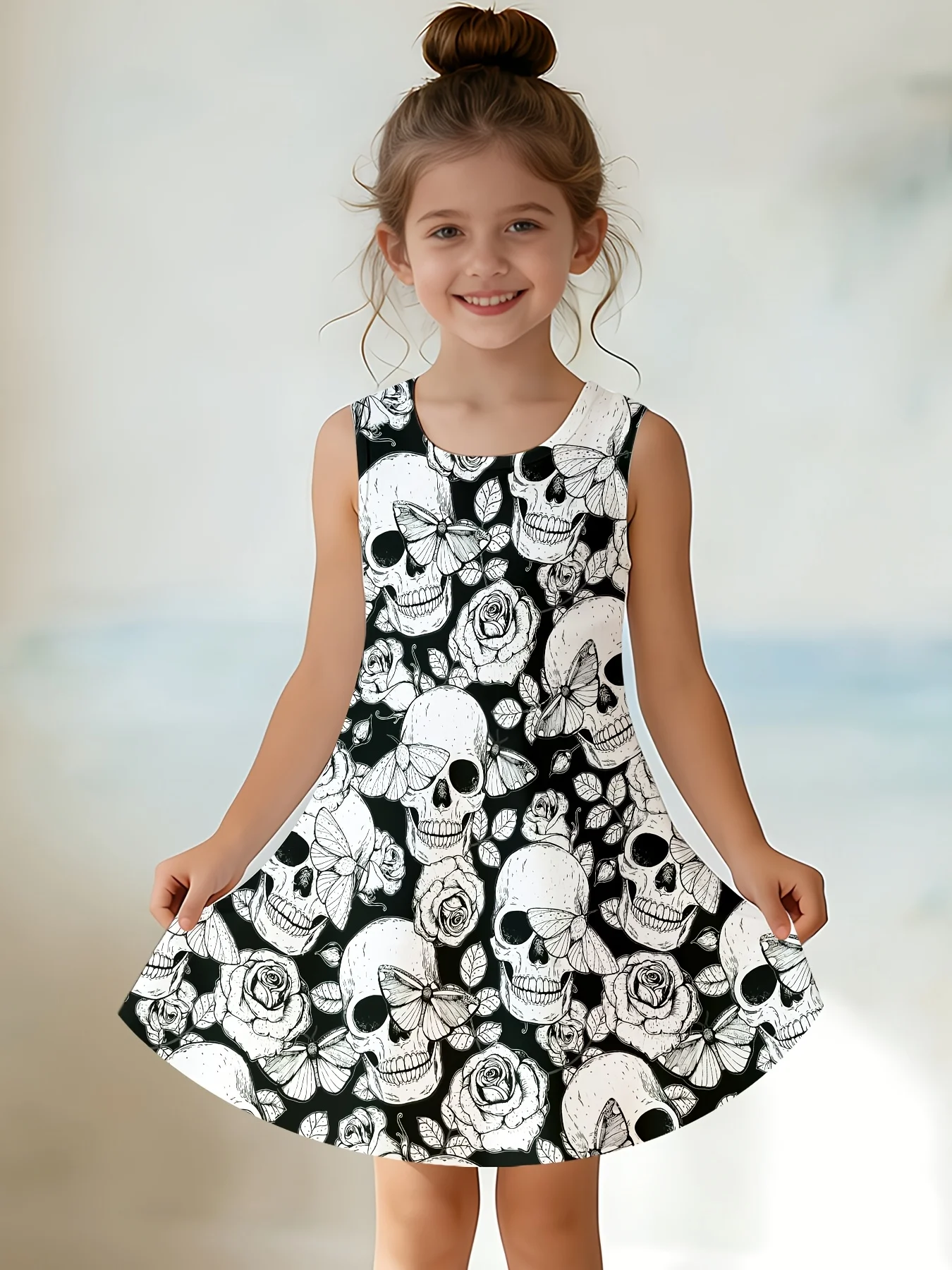 2026 Girls Sleeveless Tank Sundress Delicate Butterfly Print Soft A‑Line Cute Outfit for Indoor and Casual Daily Summer Wear